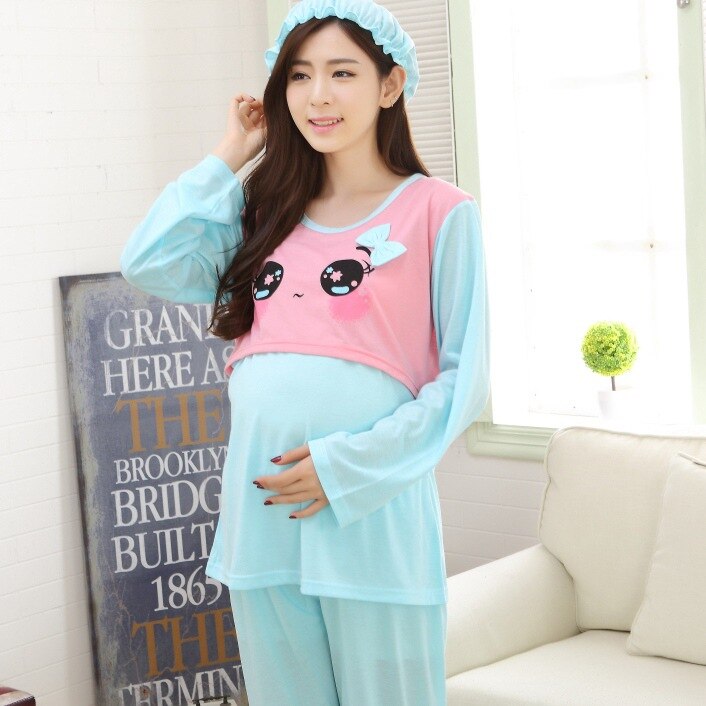 Spring Cotton Pajamas Cotton Feeding Home Furnishing Maternal Lactation Month Long Sleeved Suit Suit Mushroom Head