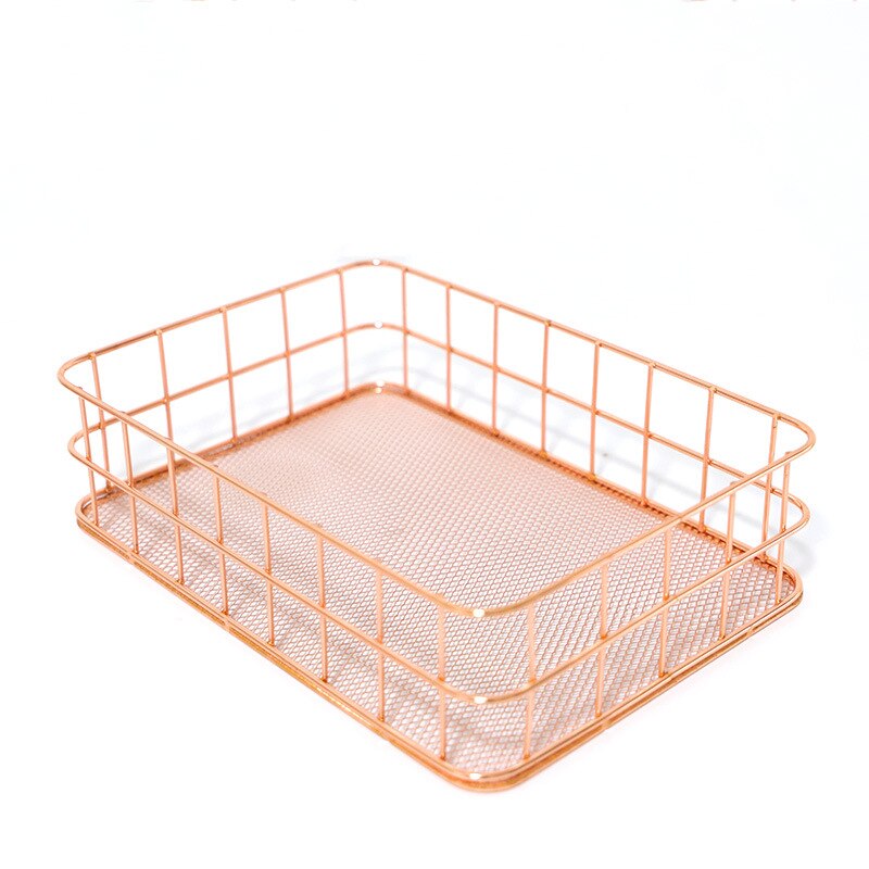 Panier de rangement nordique en fer forgé porte-stylo, panier de rangement en fond de bureau en métal, or Rose, papeterie et finition: 4
