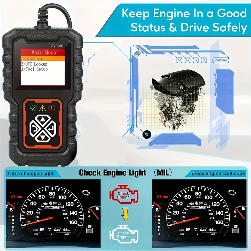 Lector de código de herramienta de diagnóstico del escáner OBD2 del coche, escáner de código de falla del motor del probador de voltaje del coche, diagnóstico del probador de carga cy3001B