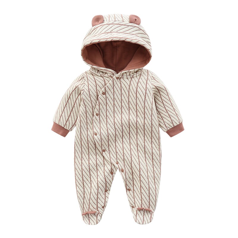 Unisex inverno bebê recém-nascido com capuz macacão engrossar quente manga longa macacão de natal meninos meninas macacão: Dark brown Jumpsuit / 9 m