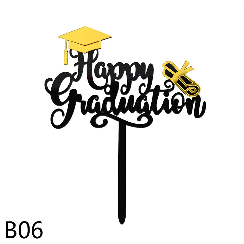 3/6Pcs Happy Graduation Cake Topper Gold Acryl Cake Decor Voor Felicitatie Grad Party Graduation Decoraties 2022: B06 / 3Pcs