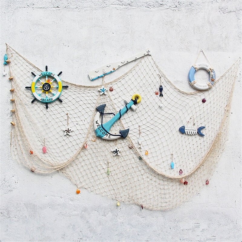 Estate Marine Decor Rete Da Pesca Arazzo Mare In Stile Mediterraneo Decorazione Della Parete di Casa Netto Del Pendente Delle Stelle Marine di Lisca di Pesce Decorazione