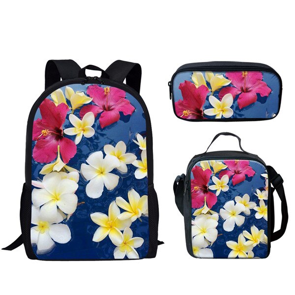 Forudesigns Mode Bloem Plumeria Gedrukt 3 Stks/set Kids Schooltassen Bloemen Rugzak Meisjes Casual Schooltassen Boek Mochila Kind: HMG1178CGK