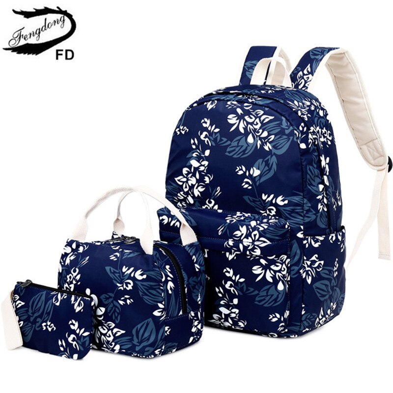 FengDong 3 unids/set niños de estilo coreano mochilas de escuela para niñas Linda cereza impresión de conjunto de mochila escolar bolsa de embrague . Exclusivo.