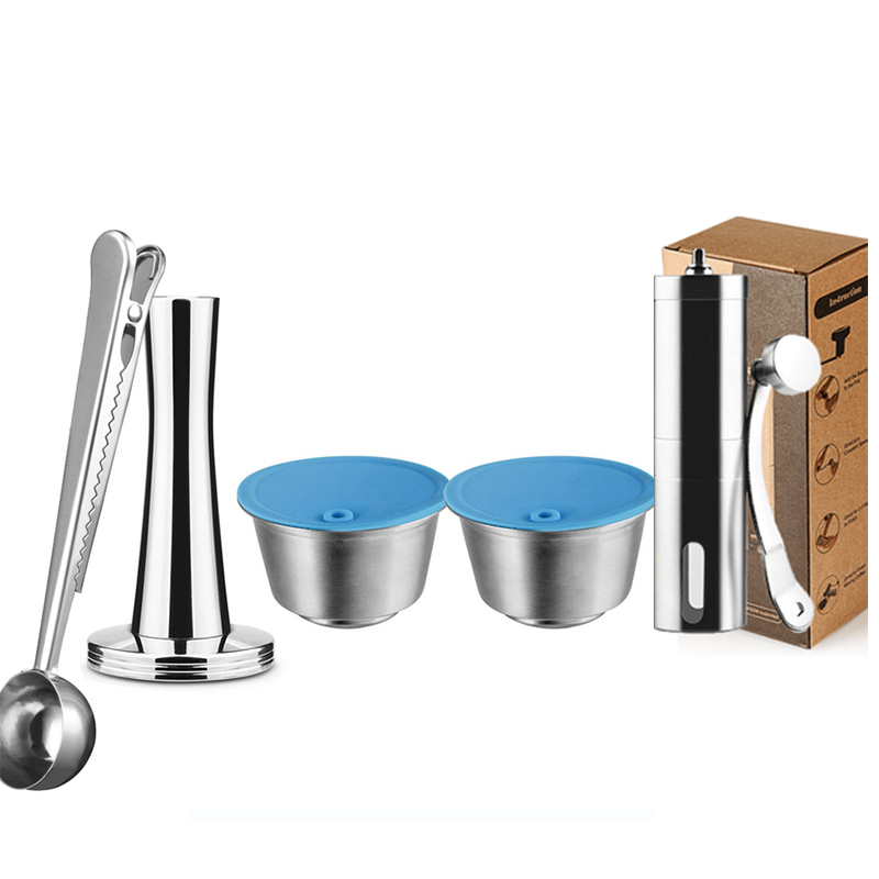 Refillable For Dolce Gusto Capsule Silicone Sleeve Stainless Steel Metal Dolci Gusto Coffee Maker Coffee Scoop Tamper i Cafilas: Brown