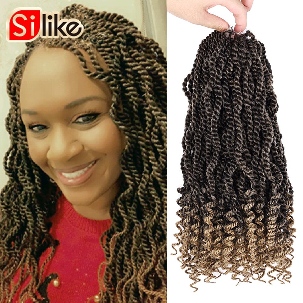 Silike Synthetic Senegalese Twist Hair Curly Ends 3X Kinky Twist Braids 12 Inch Crochet Braiding Hair Extensions for Black Women: T27 / 18inches / 1Pcs/Lot