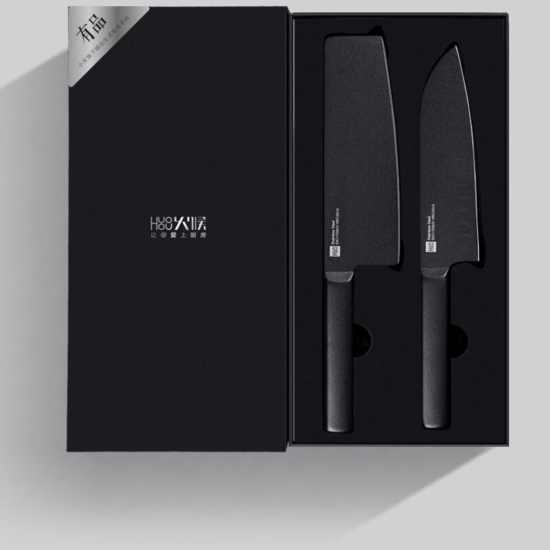 Original 2 pièces Xiaomi Huohou couteau de cuisine en acier inoxydable couteaux ensemble de cuisine 7 pouces matériel 50Cr15MoV HRC 55 pour la famille intelligente