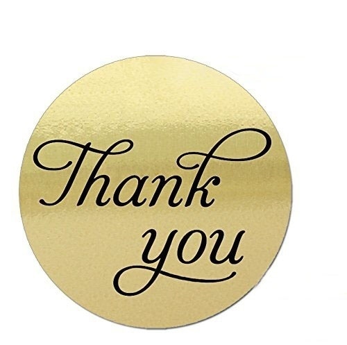 1 Inch Round Gold Foil Thank You Sticker Labels In Script/Calligraphy Print, 500 Labels Per Roll