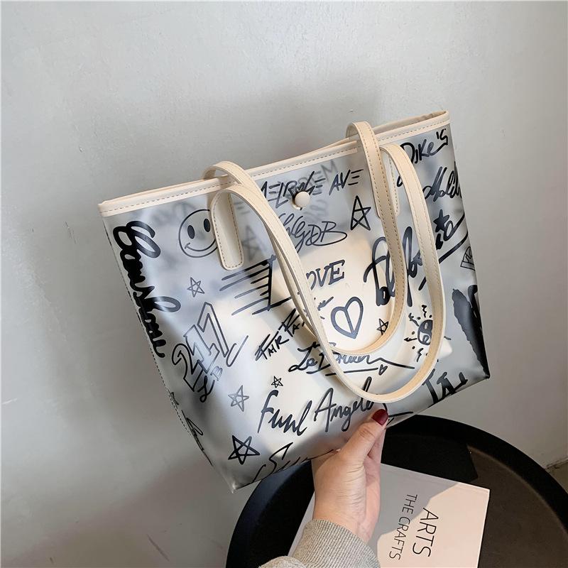 Zomer Pvc Transparante Emmer Zak Eenvoudige Double Strap Handtas Schoudertassen Voor Vrouwen All-Purpose Shopping Tote Sac bolsa: picture colour