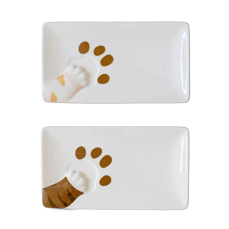 [MPK Cat Plates] Porcelain Cat Paw Plate, Cat Stealing Food Plate