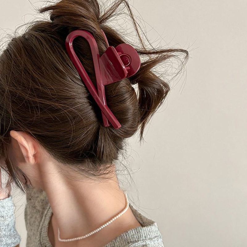 Pinzas para el cabello grandes de Color rojo oscuro para mujer, pasadores, horquillas, pinzas para el cabello de cola de caballo de plástico, accesorios para el cabello de tiburón para niñas mayores: Rosa