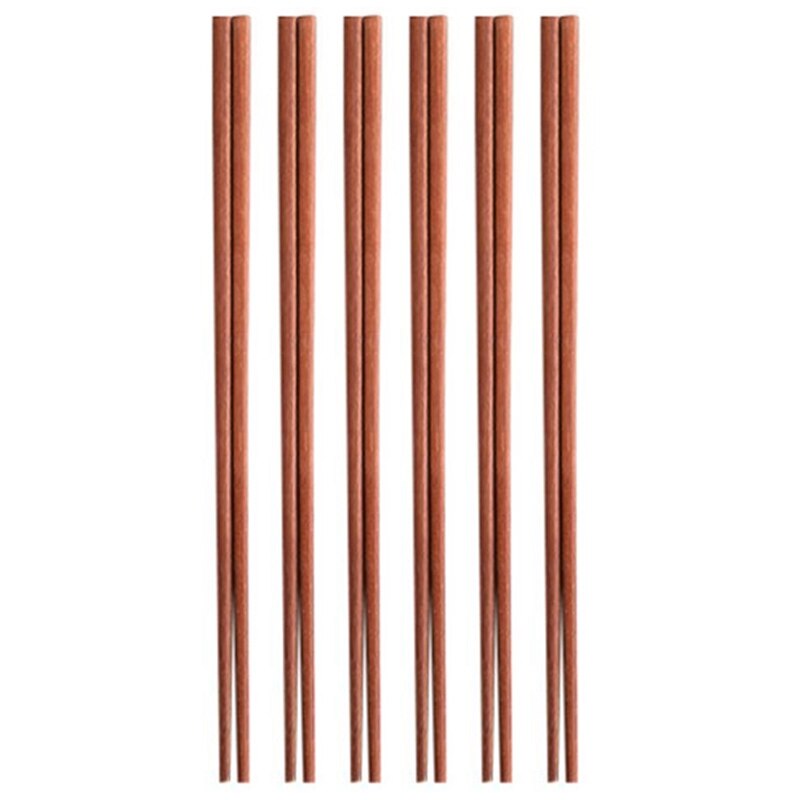 6 Pairs Kitchen Cooking Chopsticks Super Long Lacquered-Free Wax-Free Red Sandalwood Fried Chopsticks Noodle Chopsticks