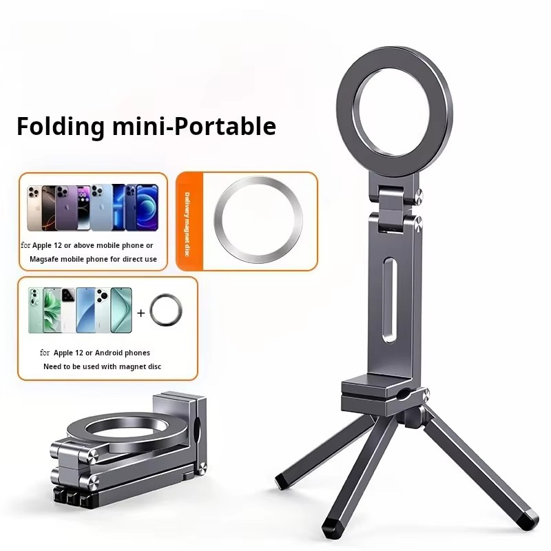 Trípode magnético plegable para teléfono 360 ° Soporte Soporte de viaje portátil para iPhone y Android Escritorio/avión/tren de grabación de vídeo manos libres
