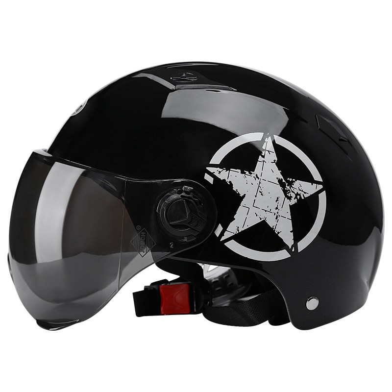 Casques de Moto demi casque Scooter moteur Crash casque Bye casques pour Moto vélo parasol Protection solaire été unisexe: Light Black