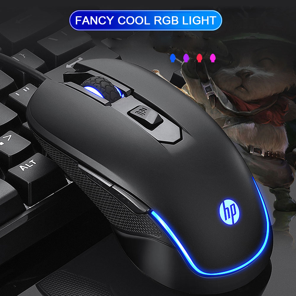 HP M200 Gaming Mouse Macro Wired Ergonomics 2400 DPI RGB Silent Game Mouse for PC Computer Laptop Mice Pro Gamer
