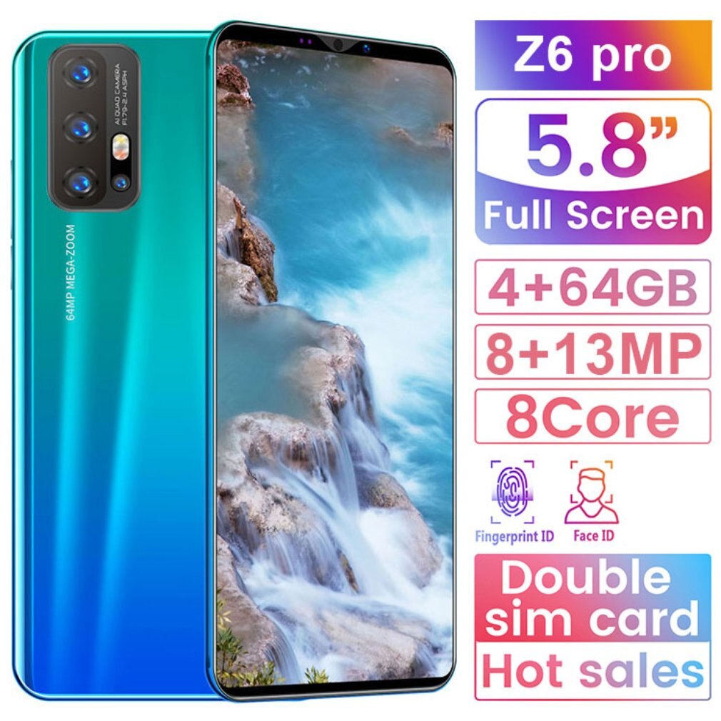 Z6 Pro Smartphone 5,8 Inch Bildschirm Smartphone 512M + 4G Android Smartphone 3D Glas Überzogene Zurück Abdeckung Blau