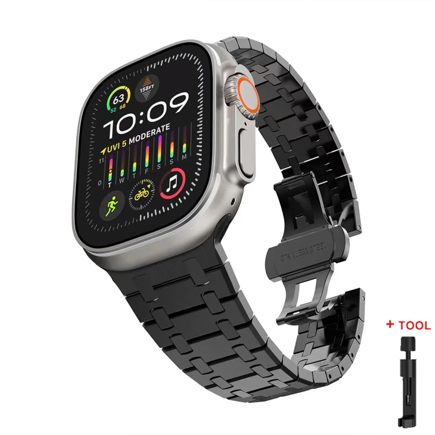Luksuriøs metallrem til apple watch-band ultra 2 49mm 46mm 45 44mm 42mm rustfritt stålarmbånd til iwatch 10 9 8 7 6 se 5 correa: 25mm / Rød svart