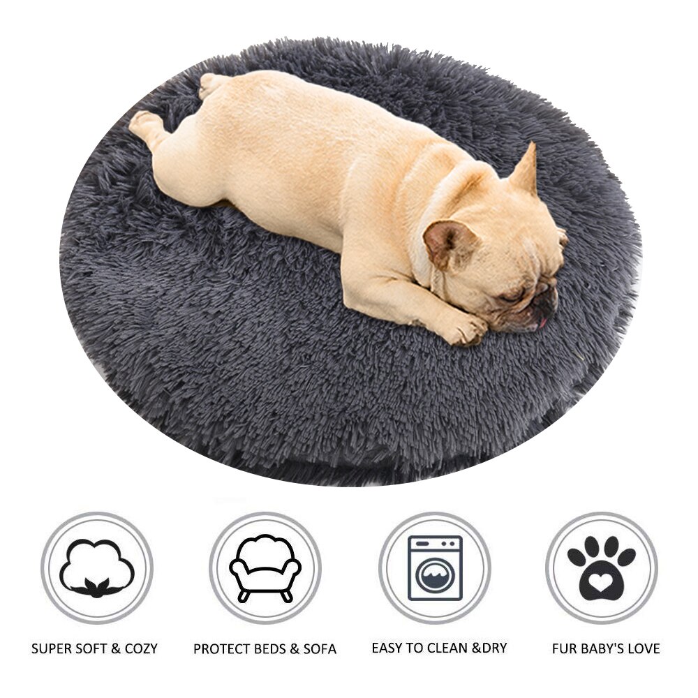 Fluffy fleece hund katteseng rund pet donut dyb sovepude til lille stor hund blød vinter varme plys puder komfort