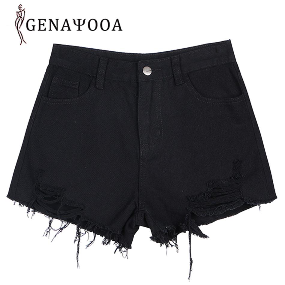 Pantalones cortos de verano para mujer, pantalones cortos de mezclilla, pantalones cortos de cintura alta, Casual, ajustados, negros: L