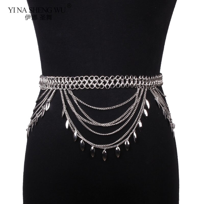 Estilo bohemio gitano, Turco vientre Cadena de cintura para baile para mujer playa Belt Sunshine Party accesorios de joyería en cadena