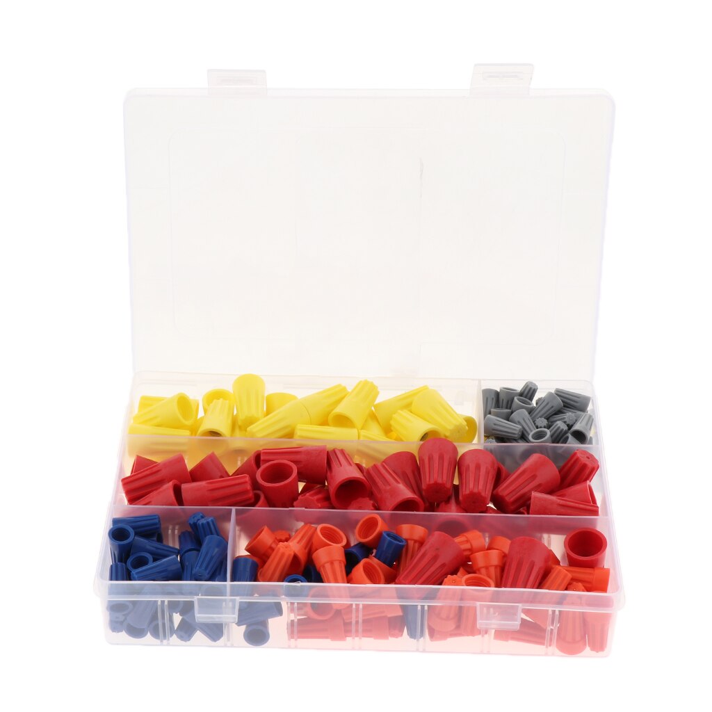 200Pcs Electrical Wire Connection Screw Twist Connector Cap w/Spring Insert Assortment Set