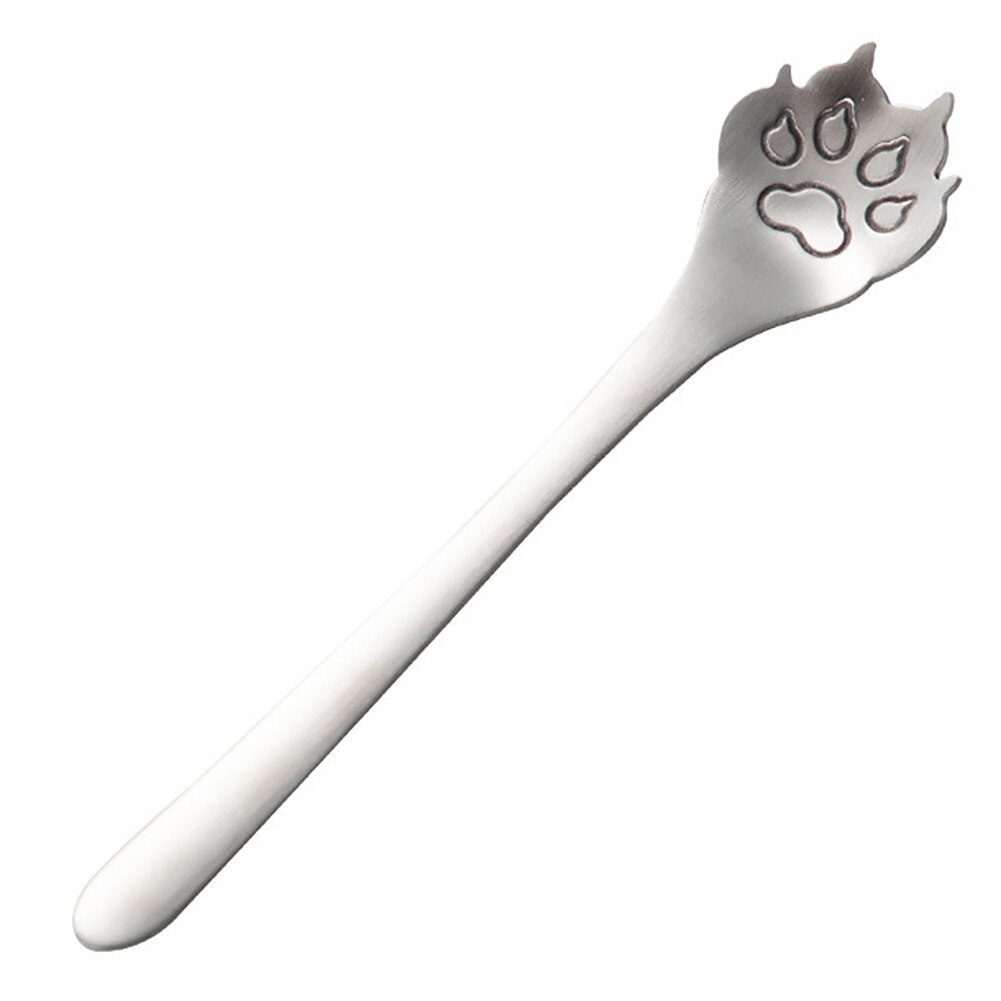 1Pc Cute Dog Paw Spoons Stainless Steel Long Handle Ice Cream Dessert Coffee Spoon Tea Spoon Flatware Teaspoons Dinnerwar: Silver