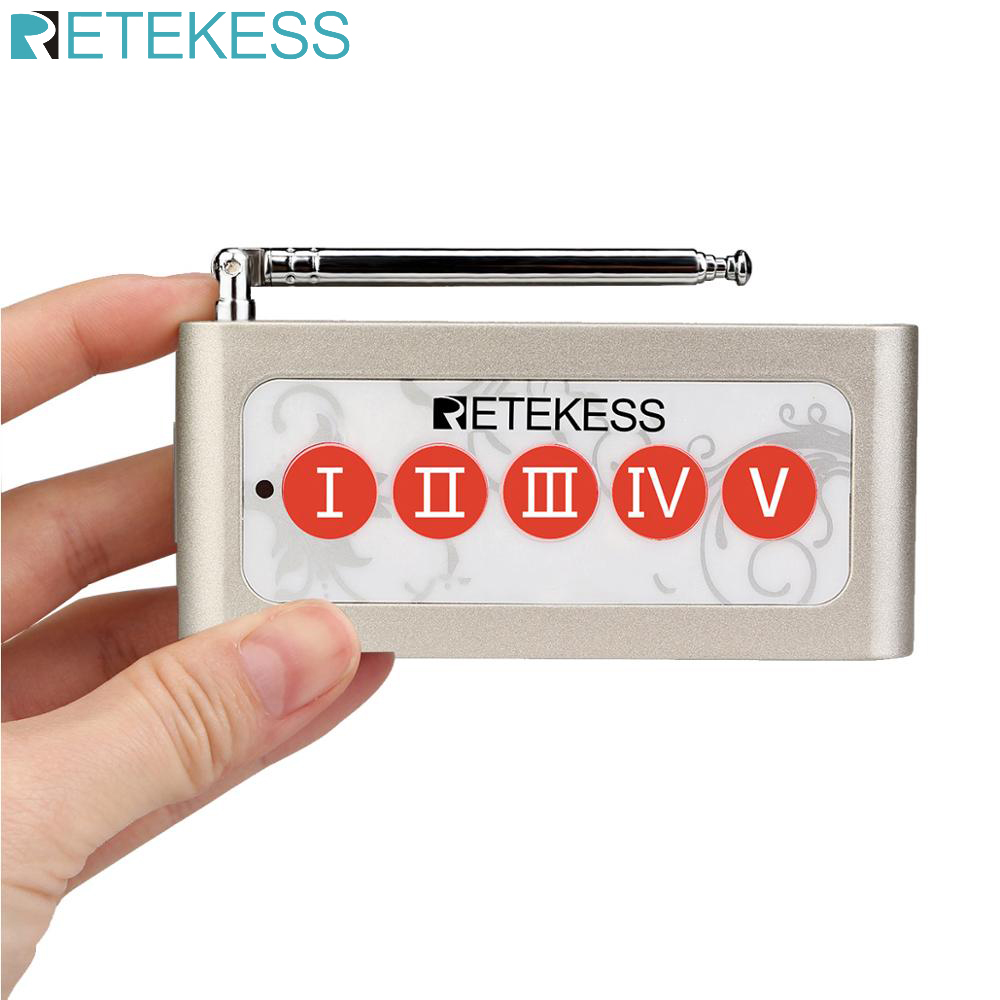 Tetekess-transmissor sem fio tdforma de botão para chamada, 5 teclas, campainha e sistema de chamada sem fio para restaurantes e cafeterias
