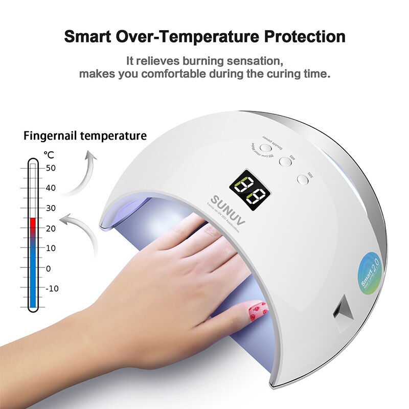 Lámpara inteligente SUNUV SUN6, lámpara para LED UV de uñas, secador, base metálica, temporizador LCD, multicolores para curado, Gel UV, polaco, herramientas de arte de uñas