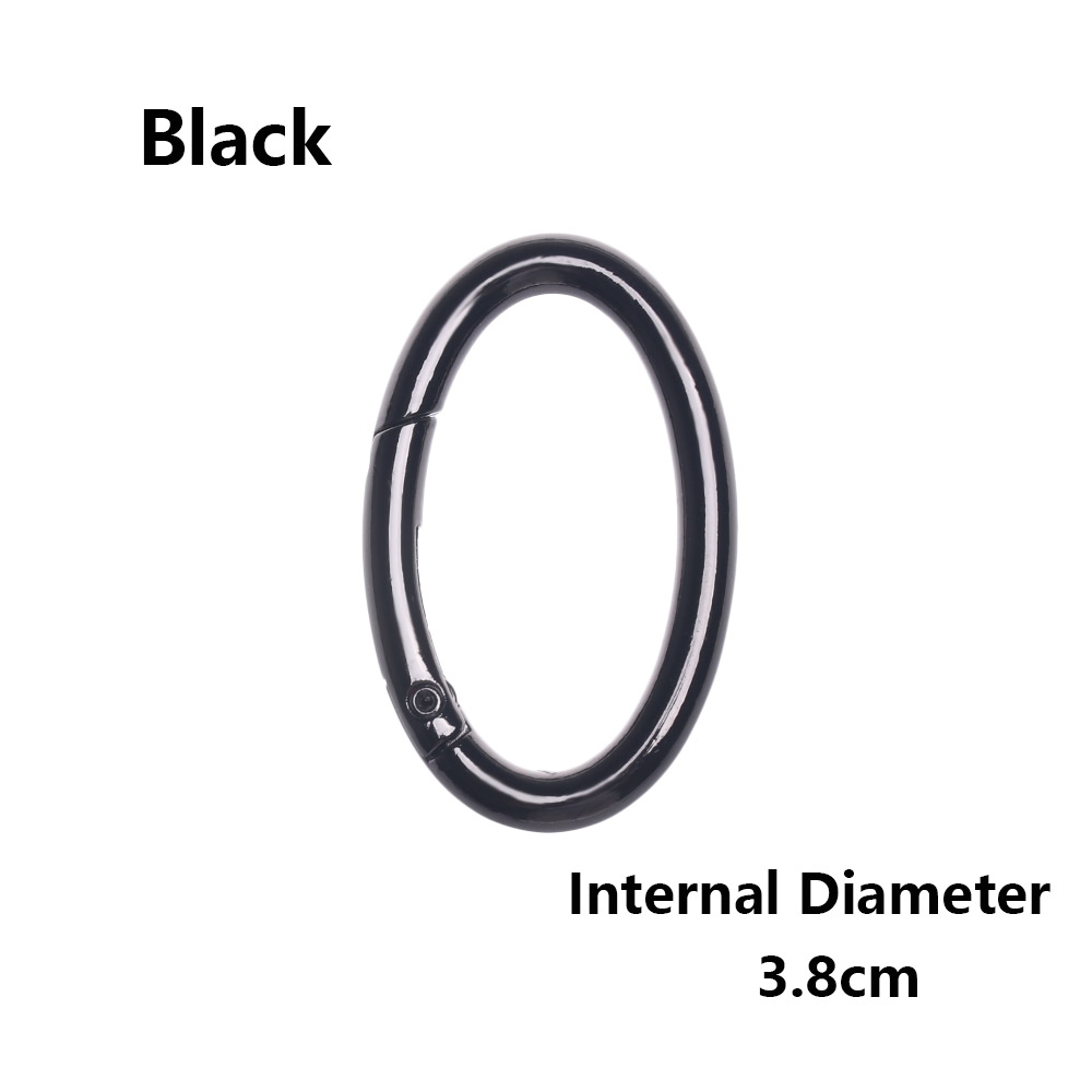 2PCS Zinc Alloy Plated Gate Spring Oval Ring Buckles Clips Carabiner Purses Handbags Oval Push Trigger Snap Hooks Carabiners: 3.8cm - black