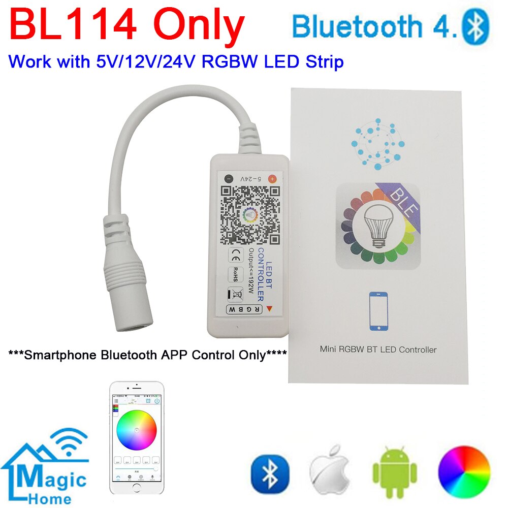 Magic Home-controlador de tira LED para teléfono inteligente, RGB, RGBW, Bluetooth, Control RF/infrarrojos, Control remoto por voz, Alexa y Google: Bluetooth RGBW BL114