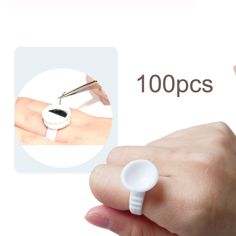 Anillo de pegamento desechable para pestañas, soporte para Paleta de extensión de pestañas, anillos de pegamento, herramientas de maquillaje para pestañas, 100 unids/bolsa