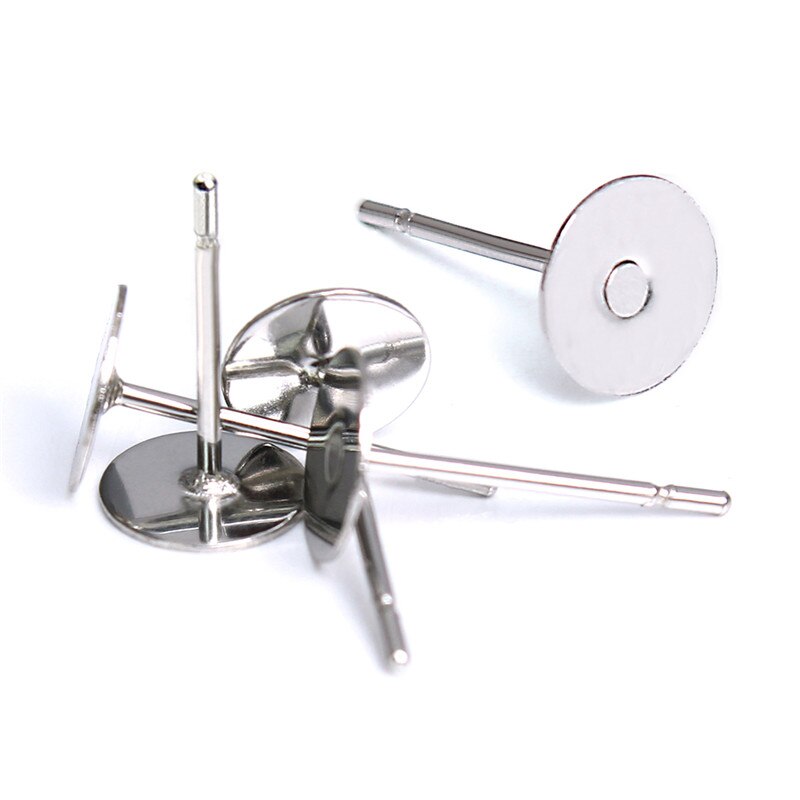 100 Stks/partij Rvs Blank Bericht Oorbel Studs Pins Zilver Kleur Platte Ronde Tray Base 3Mm 5Mm 6mm 8Mm Oor Sieraden Bevindingen