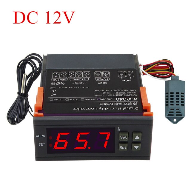 Contrôleur numérique d&#39;humidité WH8040, Instrument électronique de contrôle d&#39;humidité, régulateur avec interrupteur et hygromètre 1-99% 12V 24V 220V: DC 12V