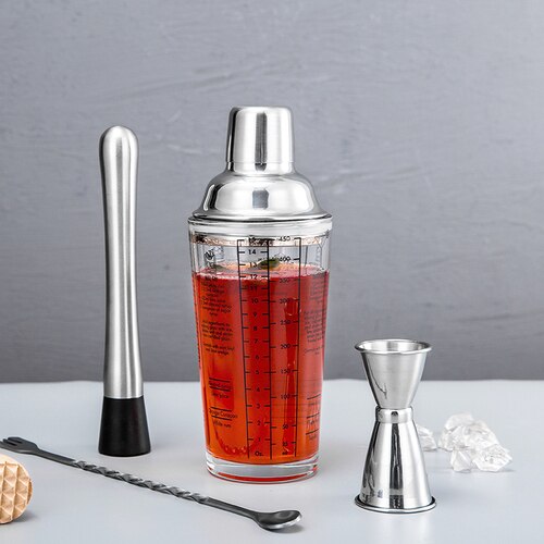 Glass shaker scale shaker set shaker three-stage shaker bar cocktail cocktail shaker: Four piece set