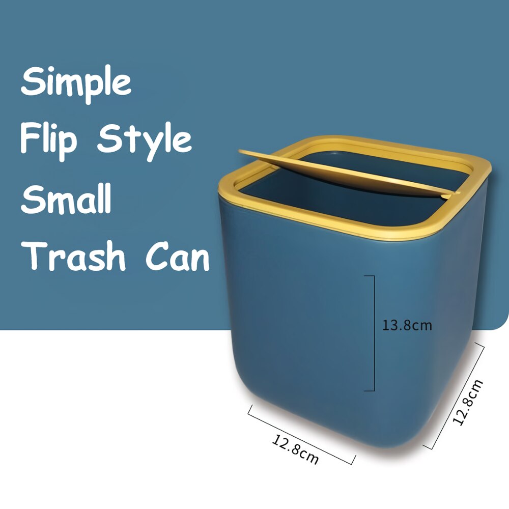 Mini skraldespand med låg desktop arrangør køkken bordplade lille affaldsspand kontorartikler hjem soveværelse badeværelse skraldespande: Simpel flip