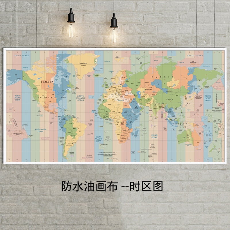 Kleurrijke Wereld Tijdzone Kaart Wanddecoratie Grote Kaart van De Wereld 80x40mm Waterdicht canvas kaart