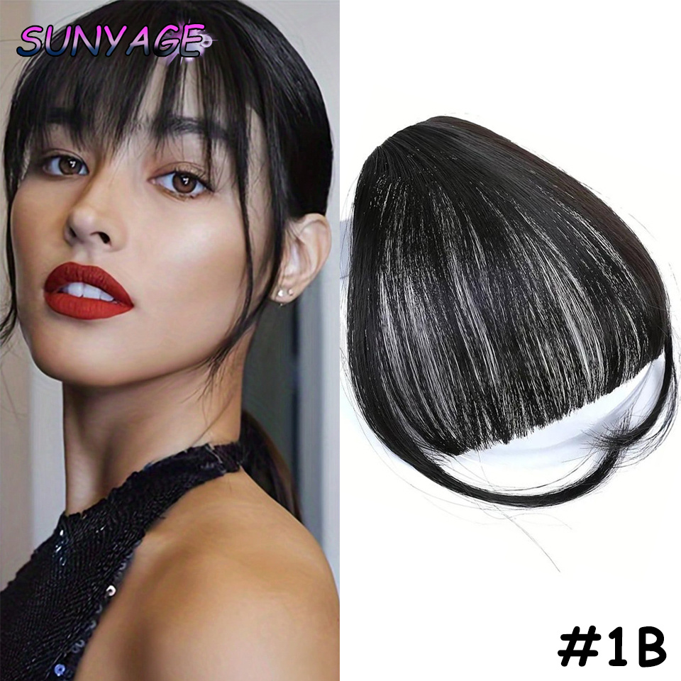 Sunyage natural em linha reta sintética sem corte franja de fibra de alta temperatura marrom feminino clip-in franja completa com franja de cabelo 6 Polegada: T4/27/30