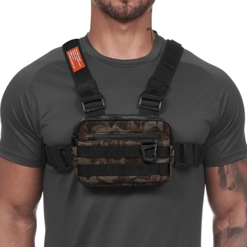 Løbende brystpose vandtæt telefoncontainer jogging vandreture sort bryst rig arm taske gym fit taske mænd sport tilbehør: Camouflage