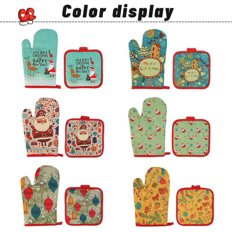 Gants anti-brûlure en coton pour micro-ondes, fournitures de cuisine, maniques anti-brûlure, décor de fête de noël à la maison, 2 pièces/ensemble