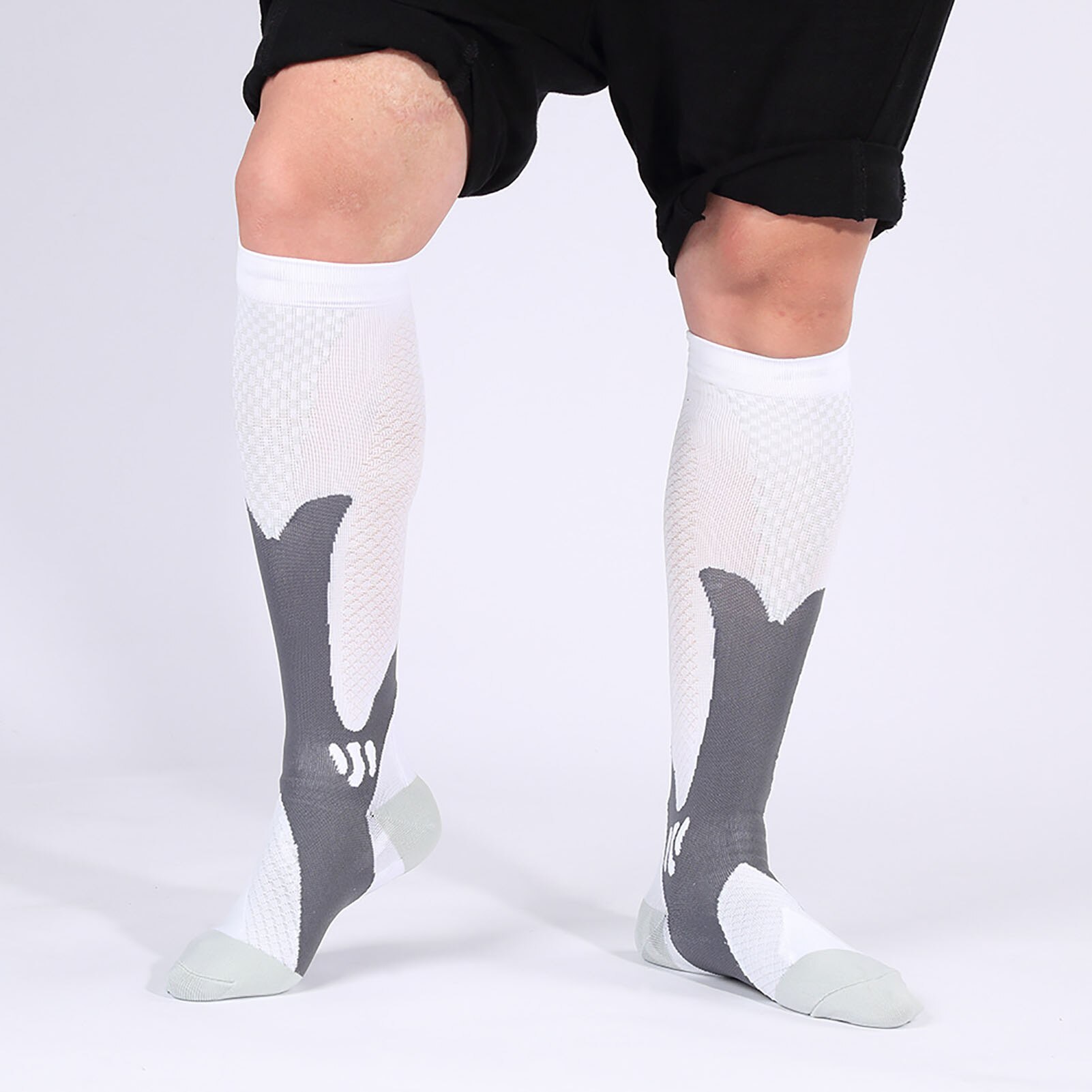 1 par de calcetines de compresion para hombre Color bloque de presión de las venas varicosas la pierna alivio dolor medias hasta la rodilla medias Calcetines