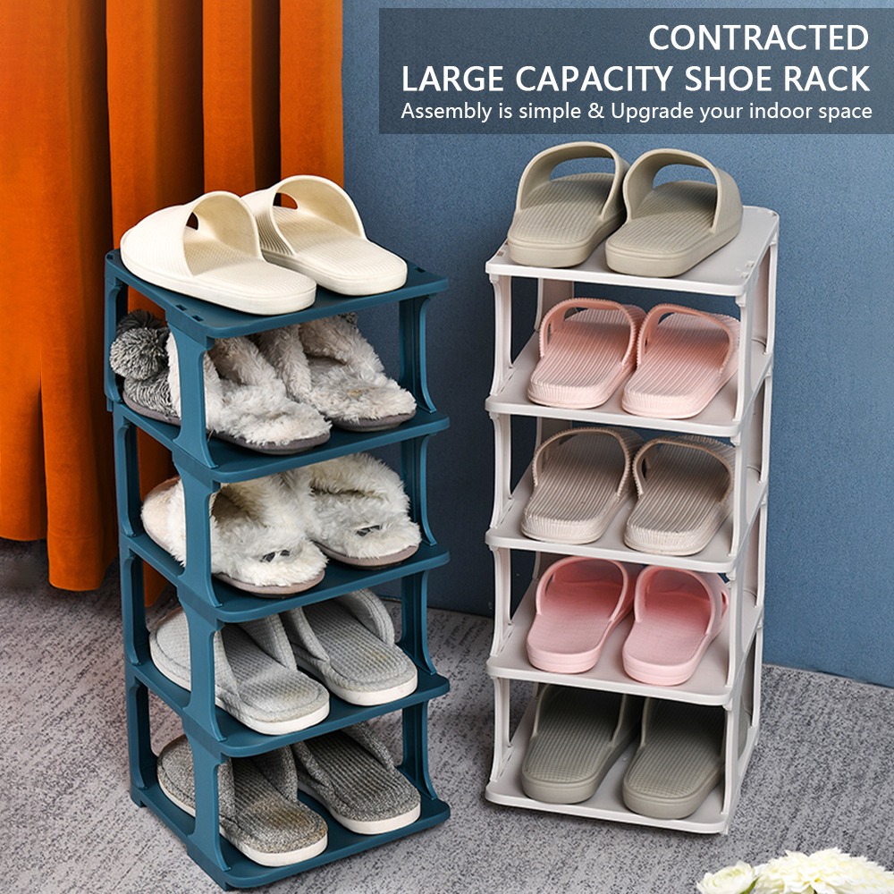 5 Layers Stackable Shoe Hanger Assembly Integrated Large Capacity Shoes Storage Rack PP Space Saving Safety Shoe Stand Organizer