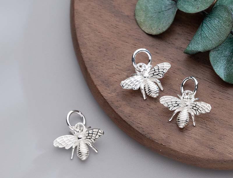 Famous Cubic Bees Charms 925 Sterling Silver Craft Decoration Ornament Pendants Fit Women Jewelry Make Neckalce Earrings