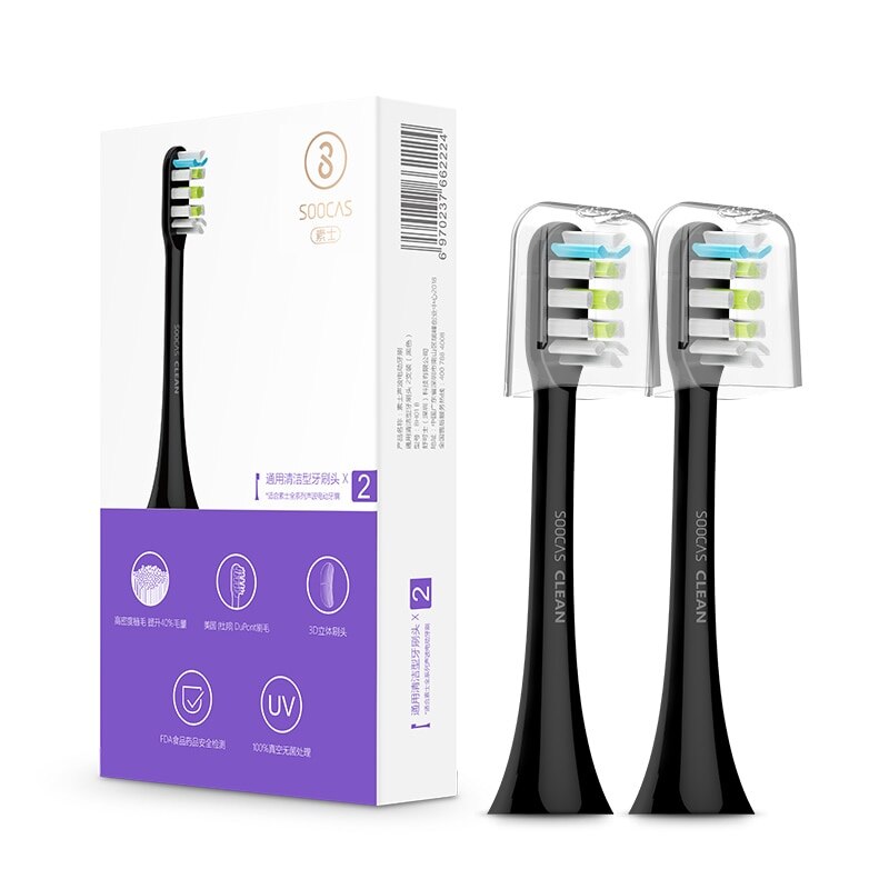 Soocas X3 X1 X5 Vervangende Opzetborstels Soocare X1 X3 Sonic Elektrische Tandenborstel Hoofd Originele Mondstuk Jets Smart Tandenborstel: 2pcs black