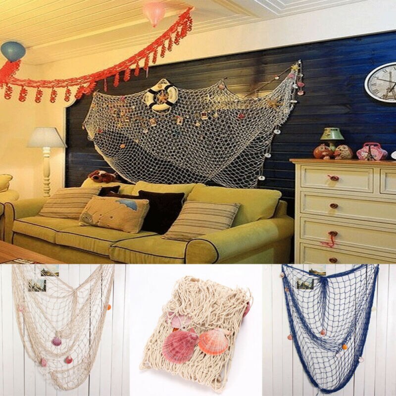 Filet de pêche nautique 100cm x 200cm, autocollant mural décoratif pour bord de mer, fête à la plage, maille de pêche, décor méditerranéen