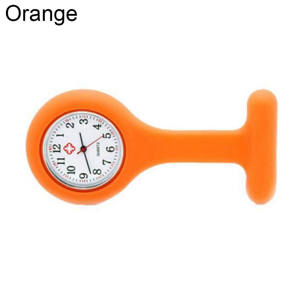 Solid Color Silicone Nurse Watch Brooch Fob Pocket Tunic Quartz Movement Watch Decor Accessory: Orange