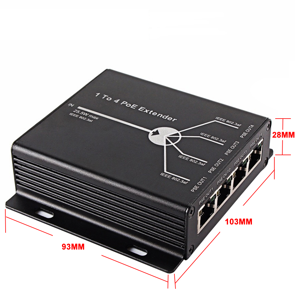 4 Port PoE Extender IEEE802.3af extend 120m transmission for ip camera 120m 1.0Gbps transmission for ip max