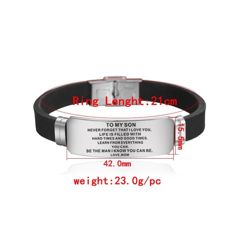 Inspirational Bracelets Engraved, to My Son, Stainless Steel Silicone Bracelets , Son Bracelet from Mom Dad