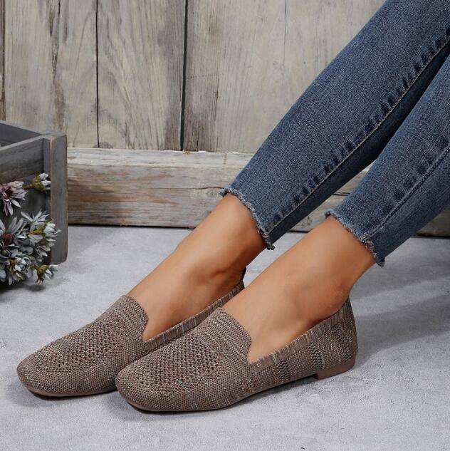 Einfarbig Karree Gittergewebe Halbschuhe Flache Frauen Flache Schuhe Weichen Boden betroffen Ballerinas Schuhe lässig Unterhose auf Stiefel Schuhe: Braun / 36