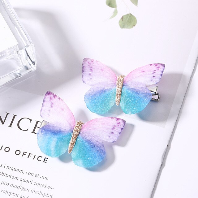 2PCS/Set Baby Fairy Shining Butterfly Hairpins Sequins Hair Clips Barrettes Colorful Clip Kids Party Wedding Cosplay Photography