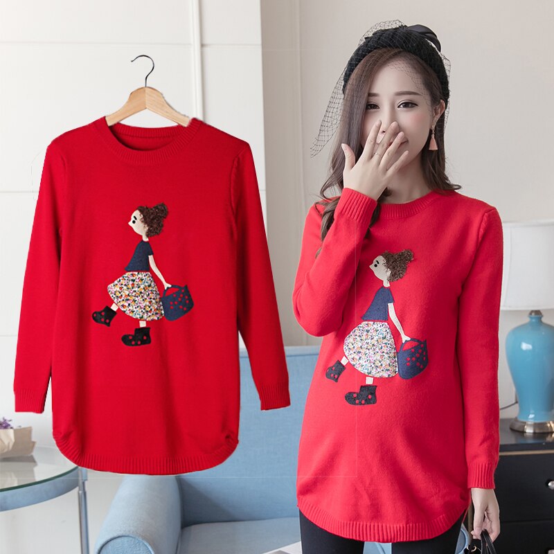 Cartoni animati Natura Stampa Maglie E Maglioni Manica Lunga Maternità Vestiti di Inverno Delle Donne Più Il Formato in Maglia Maglione Autunno Gravidanza Maglione